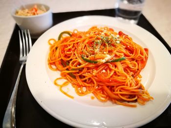 Close-up of noodles served in plate