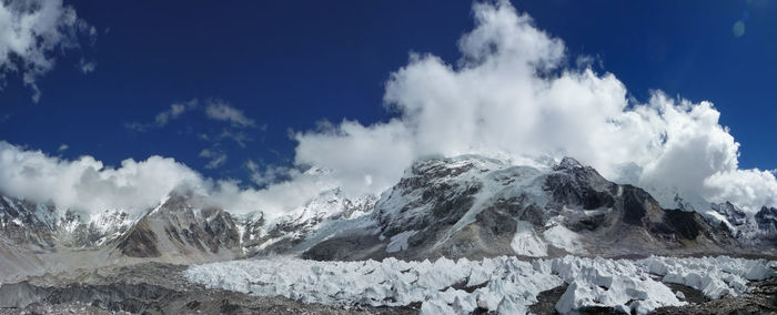 Panoramic view of snowcapped mountains against sky