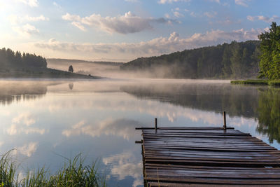 Scenic view of lake against sky why didn't go shot with wooden pier in foreground