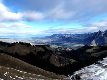 Scenic view of snowcapped mountains against sky