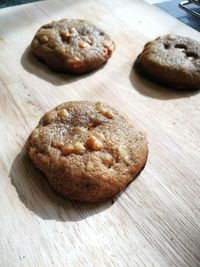 High angle view of cookies on table