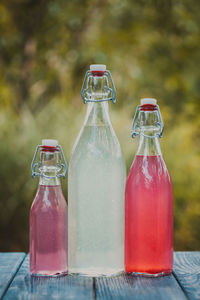 Close-up of glass bottle on table