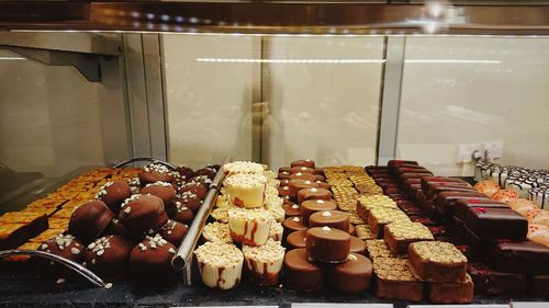 Panoramic shot of chocolate for sale in store