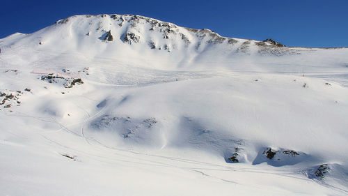 Scenic view of snow covered mountains