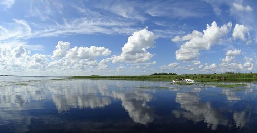 Scenic view of sea against cloudy sky