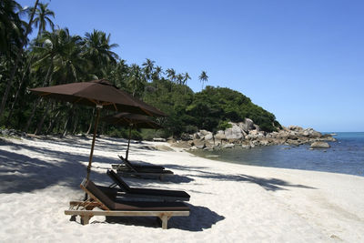 Scenic view of beach against clear sky