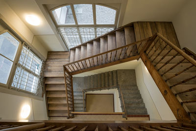 Low angle view of spiral staircase of building