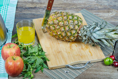 High angle view of fruits on table