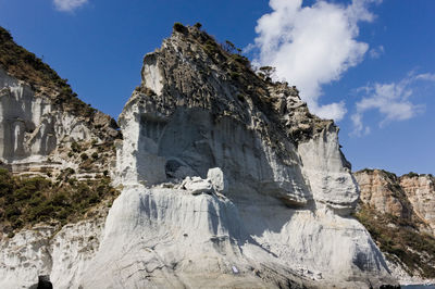 Low angle view of rock formation against sky