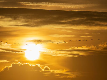 Scenic view of sunset with crane