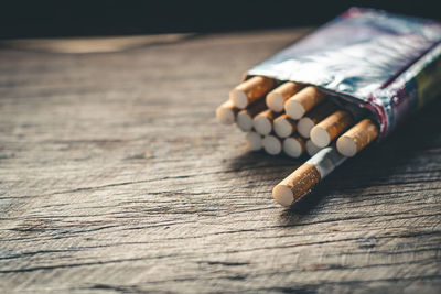 High angle view of cigarette on table