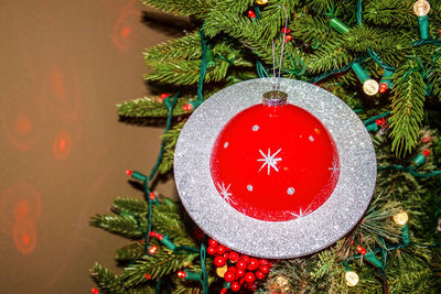 Close-up of christmas decoration hanging on tree