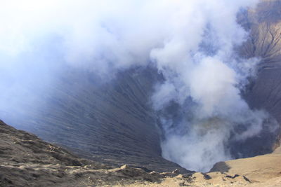 Smoke emitting from volcanic mountain