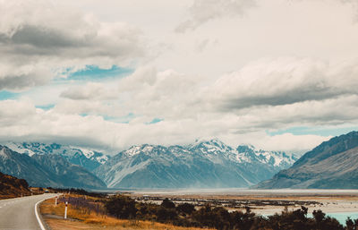 Scenic view of snowcapped mountains against sky