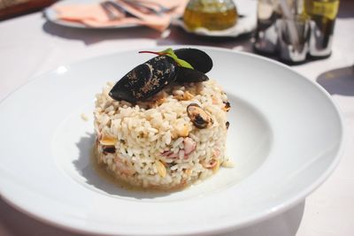 Close-up of food in plate on table