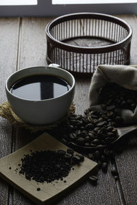 High angle view of coffee on table