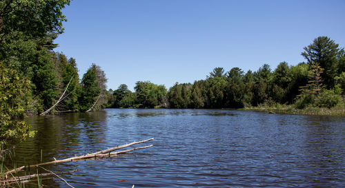 Scenic view of lake against clear sky