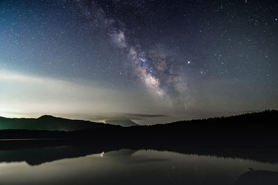 Scenic view of lake against sky at night