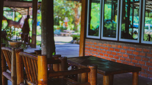 Empty chairs and tables in cafe