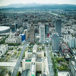 High angle view of cityscape against sky