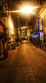 Empty illuminated building at night