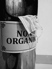 Close-up of text on wall