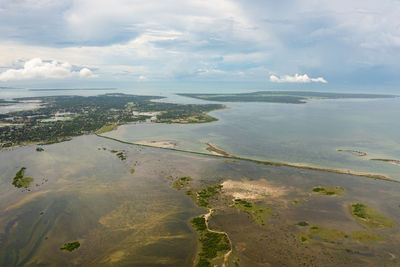 Aerial view of seascape with islands in the north of sri lanka.