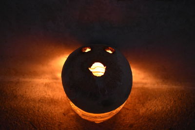 Close-up of illuminated pumpkin at night