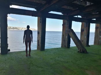 Rear view of man looking at sea