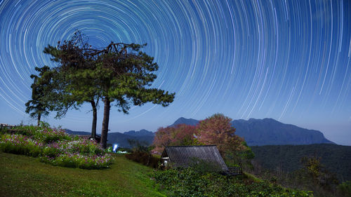 Beautiful doi luang chiang dao mountains at night and star trails, doi mae taman, san pa kia. 