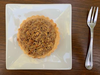 High angle view of breakfast served on table