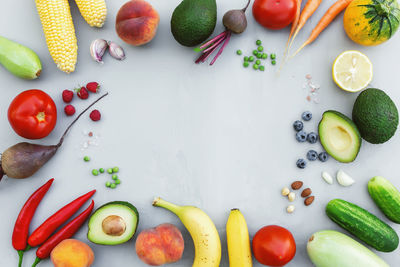 High angle view of fruits on table