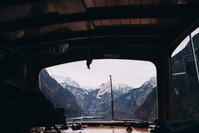 Overhead cable car in mountains during winter