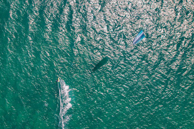 High angle view of water and kitesurfer