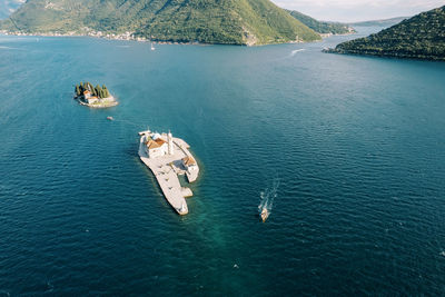 High angle view of boats in sea