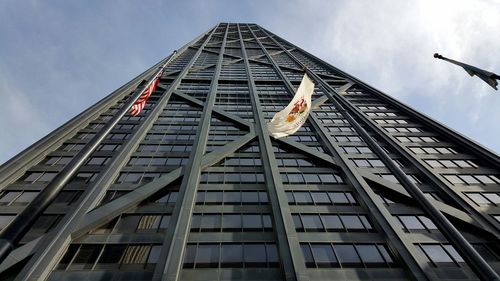 Low angle view of john hancock center against sky