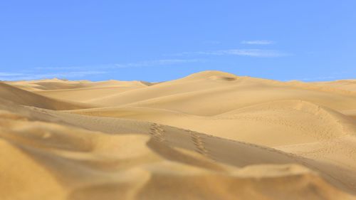 Sand dune in desert against blue sky