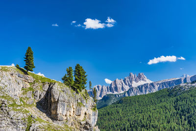 Low angle view of mountain against blue sky