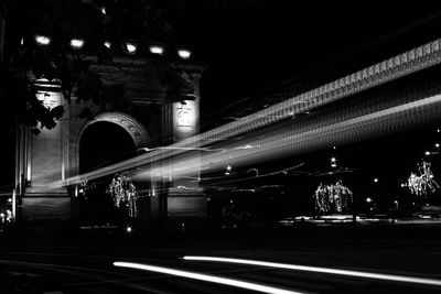 Light trails on road at night