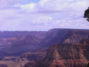 Rock formations on landscape against cloudy sky