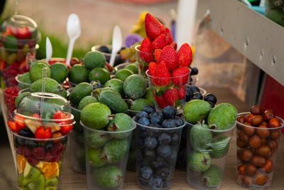 Close-up of fruits in glass