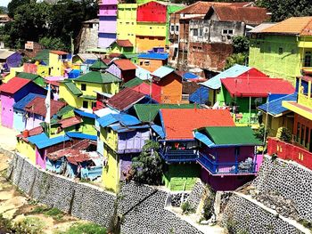 High angle view of multi colored residential building