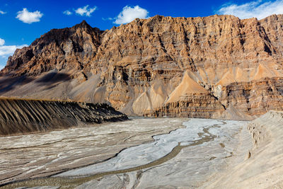 View of spiti valley and spiti river in himalayas.
