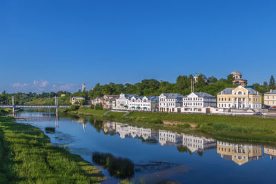 View of torzhok with tvertsa river in summer, russia