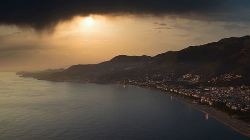 Scenic view of sea against sky during sunset