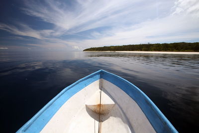 High angle view of boat on sea against sky