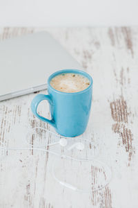 High angle view of coffee on table