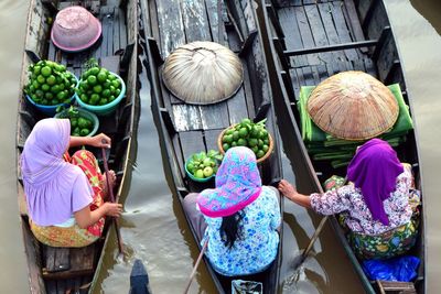 High angle view of people at market stall