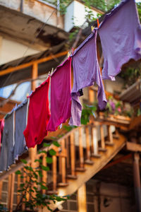 Low angle view of clothes drying on street