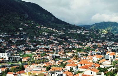 High angle view of townscape against sky